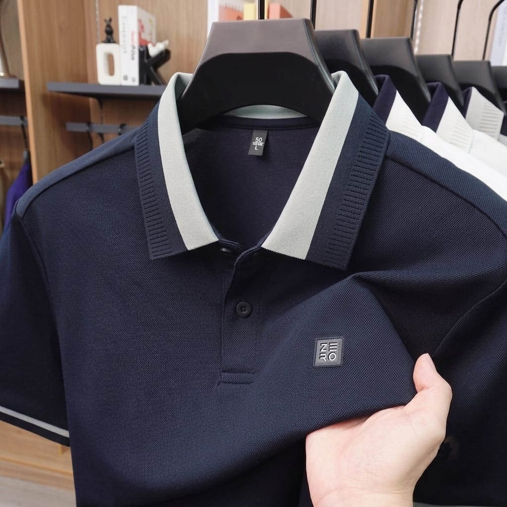 100% Knitting Dying PK Cotton Polo Shirt [Zero-Dark Navy]