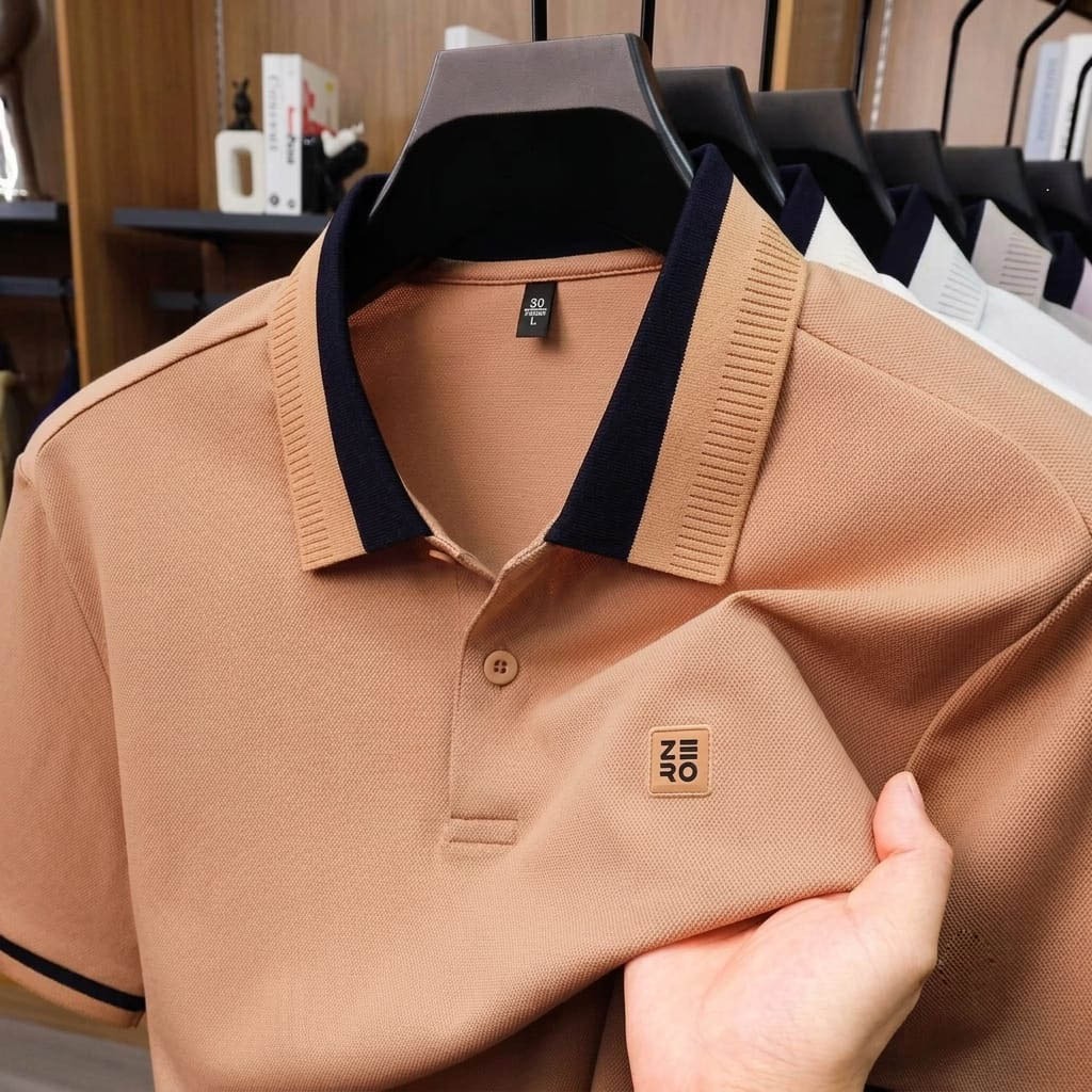 100% Knitting Dying PK Cotton Polo Shirt [Zero-Light Brown]
